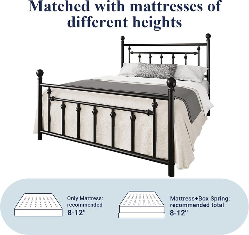 Allewie 14 Inch Queen Size Metal Platform Bed Frame with Victorian Vintage Headboard and Footboard/Under Bed Storage/No Box Spring Needed/Easy Assembly/Noise Free/Mattress Foundation/Black