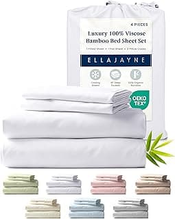 Ella Jayne Viscose Derived from Bamboo Sheets Set (4 Pieces) Queen Size, Ultra Soft & Luxuriously Cooling, Eco-Friendly Queen Sheet Set Deep Pockets 16 Inch (White)