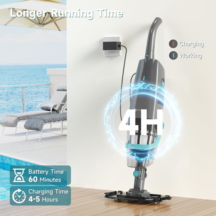 Cordless Handheld Pool Vacuum, Rechargeable Pool Cleaner with 16 Gal/Min Suction, 60 Min Runtime, Dual-Phase Cleaning System, Ideal for Above Ground Pools, Spas, Hot Tubs, Teal (2025 Version)
