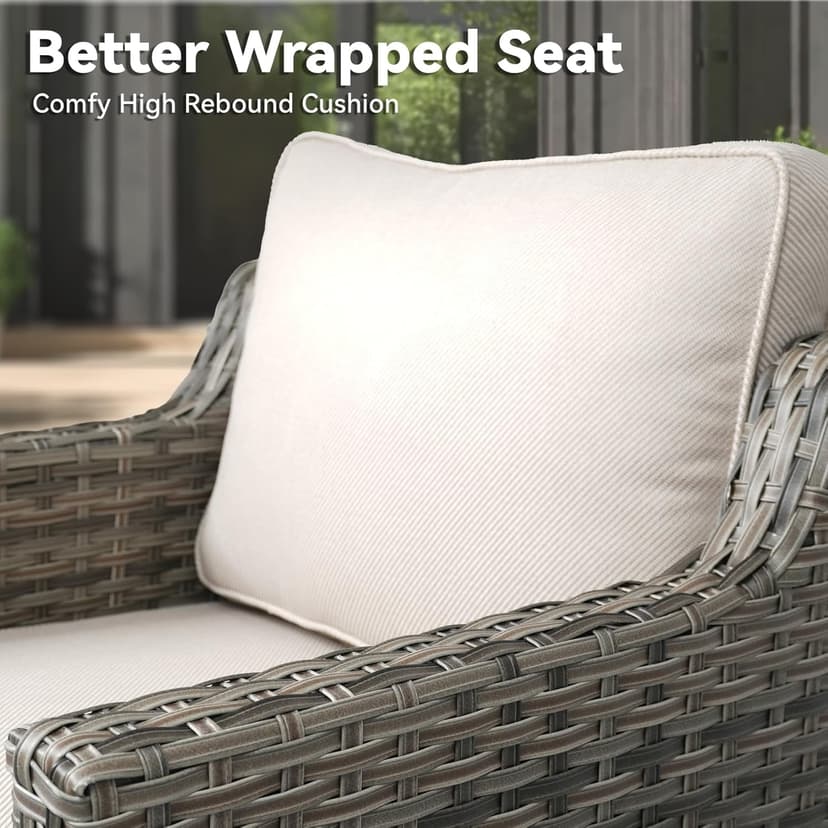 Outdoor Patio Furniture Set-5 Pieces All-Weather Wicker Outdoor Furniture with Swivel Patio Chairs Outdoor Patio Conversation Sets for Garden Porch Deck Grey/Beige