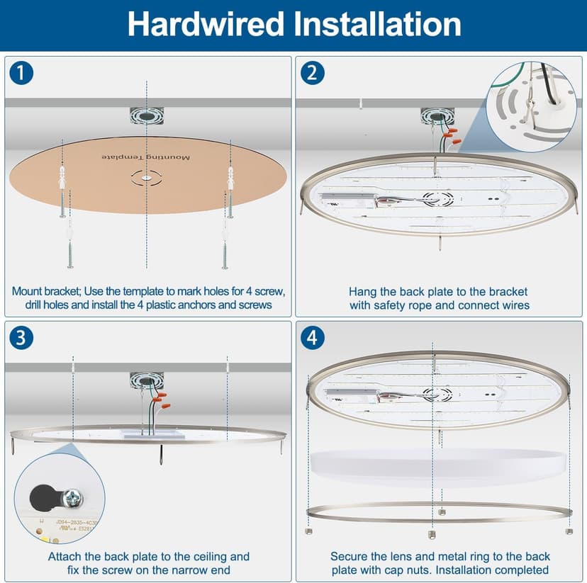DAKASON 32In Oval LED Flush Mount Light for Kitchen/Living Room, 50W Large LED Ceiling Light Fixture, 3500K/4000K/5000K Adjustable, Dimmable for Dining Room/Bedroom