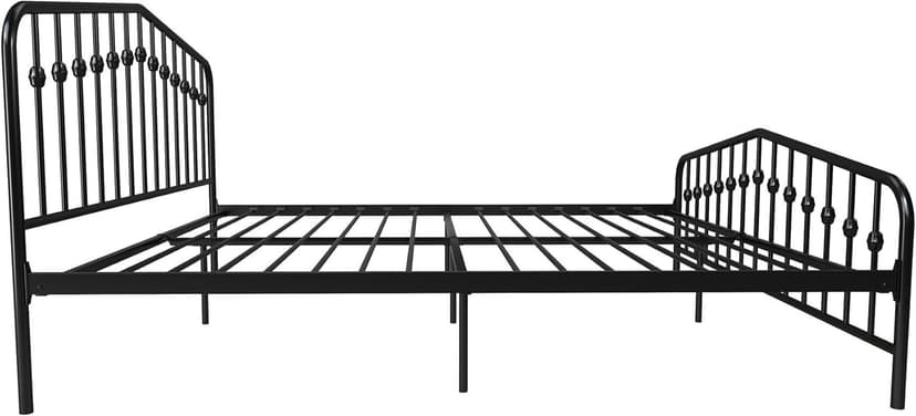 Novogratz Bushwick Modern Metal Bed, Slightly Triangular Headboard and Footboard with Inset Spindles, Adjustable Base Height for Underbed Storage, Requires No Box Spring, King Size - Black