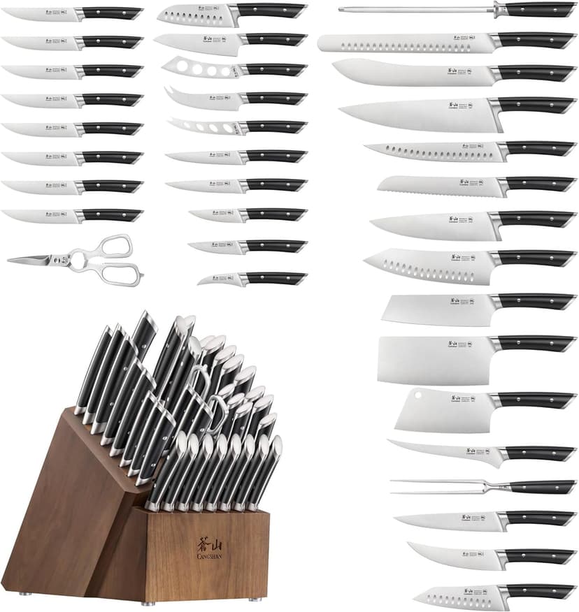 Cangshan OLYMPUS Series 36-Piece Block Set, Forged German Steel, Black, 505545