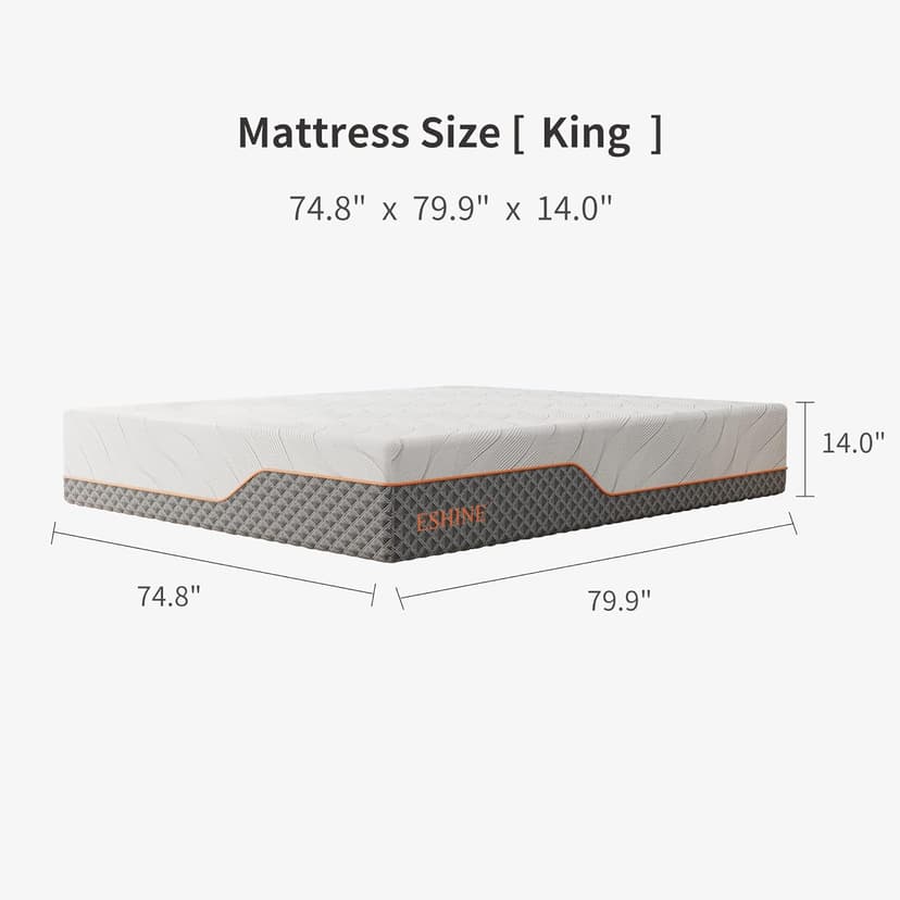 ESHINE 14" Hybrid Mattress King + Adjustable Bed Frame - Luxury Gel Memory Foam, Upholstered Bed Frames with Massage, USB, Under Bed Night Light, Head and Foot Incline, 3100 Series, King