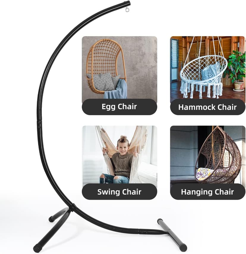 GOUTIME Hammock Chair Stand Only, Hanging Swing Egg Chair Stands Frame Holder, Heavy Duty Steel C Stand for Indoor Outdoor, Max Load 350 LBS