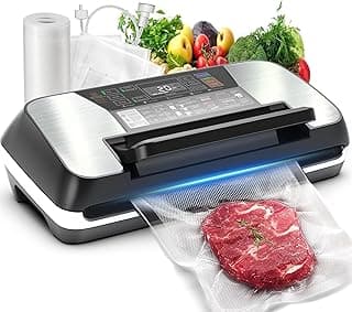 230 Watts Vacuum Sealer for Food, Commercial Vacuum Sealer Machine with Double Heat Seal, Easy Lock Handle, 12 Functions, Bags Storage,Build-in Cutter, 1 Roll and 10 Pre-cut Bags, Progress Display