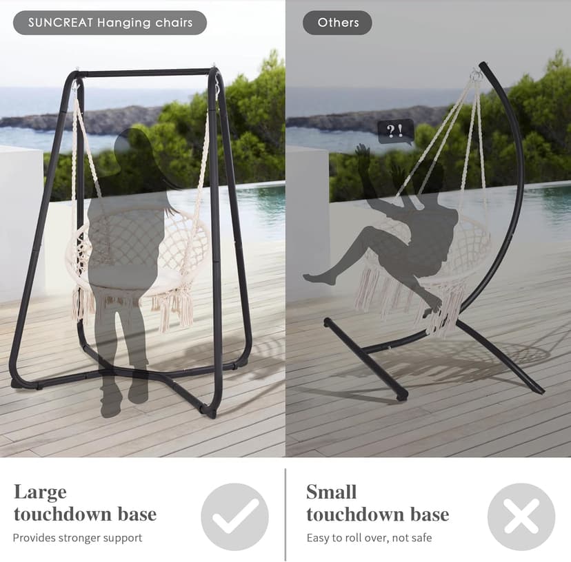 SUNCREAT Patio Swing Chair with Stand and Cushion, Heavy Duty Hanging Chair with Stand for Bedroom, 330 lbs Capacity, Patent Pending, Beige