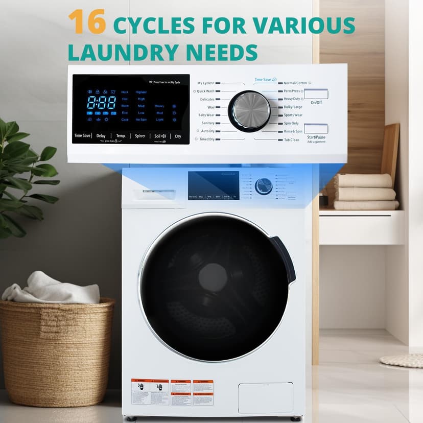 Washer and Dryer Combo, 3.1 cu.ft, Apartment Ventless All In One Washer Dryer,110V 24"W Large Capacity Front Load Washing Machine and Dryer, Compact Lavadora y Secadora 2 en 1 for RV Apartment Home