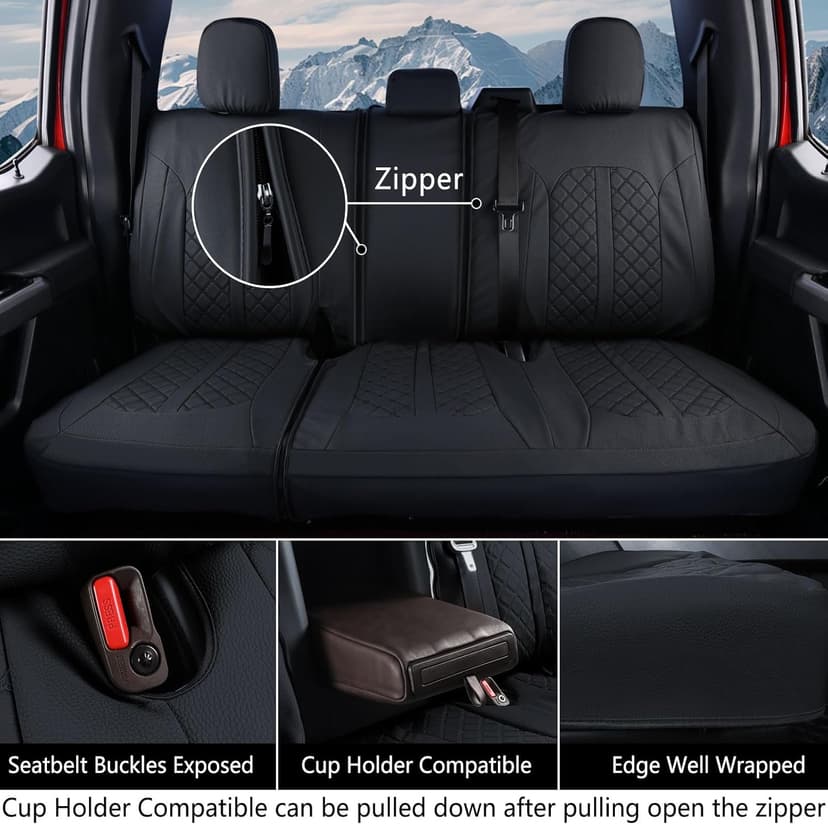 Truckiipa F150 Seat Covers Full Set Leather Waterproof Car Seat Cover Seat Protector Custom Fit for 2015-2024 Ford F150 SuperCrew, 2017-2024 F250 F350 F450 Super Duty Crew Cab, Full Set, Black
