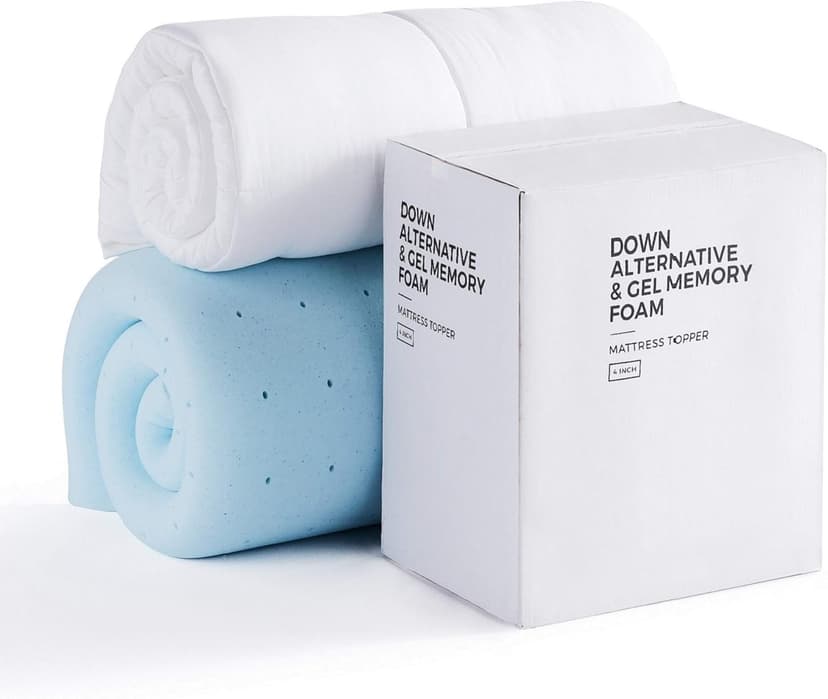 LUCID 4 Inch Down Alternative and Gel Memory Foam Mattress Topper - Three Toppers In One - Queen, Blue