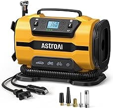 AstroAI Tire Inflator Portable Air Compressor Pump 150PSI 12V DC/110V AC with Dual Metal Motors &LED Light， Automotive Car Accessories&Two mode for car, bicycle tires and air mattresses, Yellow