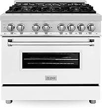 ZLINE 36 in. 4.6 cu. ft. Legacy Dual Fuel Range with 6 Burner Gas Cooktop and Electric Convection Oven in Stainless Steel and White Matte Door (RA-WM-36)