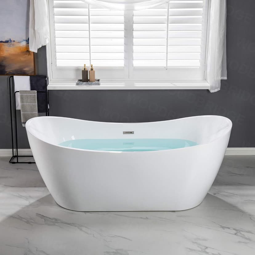 WOODBRIDGE 71"Freestanding White Acylic Soaking Bathtub with Chrome Drain and Overflow,B0017 C