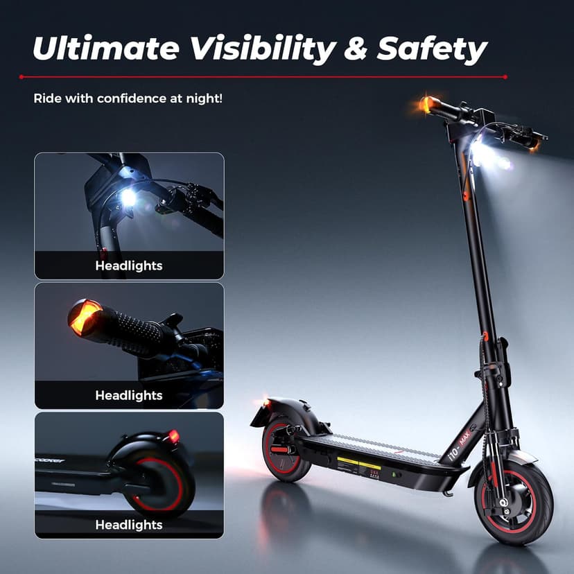 iScooter Electric Scooter Adults, 50/37 Miles Long Range,28 MPH Max Speed, 800W Motor E Scooter Foldable with 10" Pneumatic Tires, Turn Signals, Dual Suspension & Double Brakes, Smart App