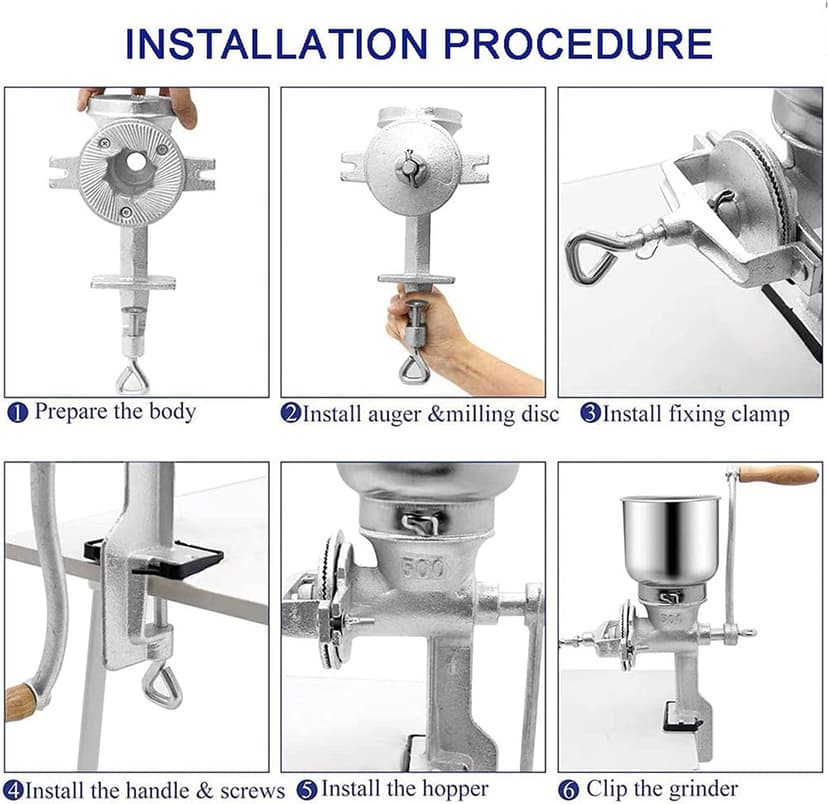 Corn Grinder Mill, Manual Stainless Steel Grain Mill with Hand Crank & Table Clamp Design, Large Hopper Grain Grinder Home Use Hand Cranking Operation for Nut, Coffee, Grain, Seeds, Corn, Spices