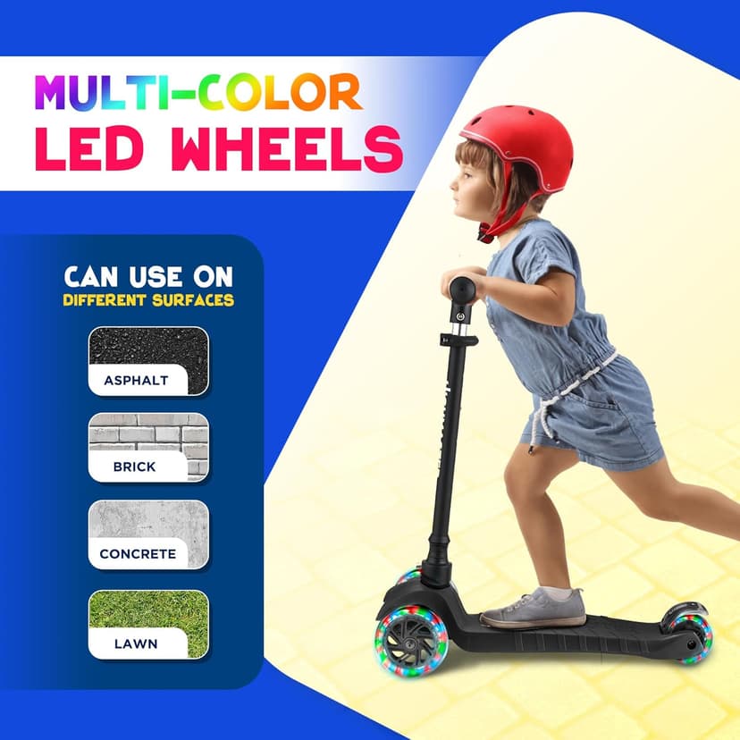Kids Scooter – 3 Wheel Kick Scooter for Children and Toddlers – Adjustable Handlebar with LED Wheel Lights – Indoor and Outdoor Fun
