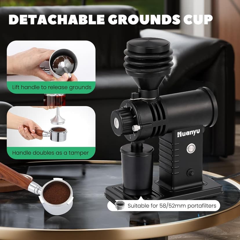 Huanyu Flat Burr Coffee Grinder with 19 Grinding Settings Large Capacity 35oz Red and Huanyu Electric Coffee Grinder with 10-Position Grind Selector for Home Use Black Bundle