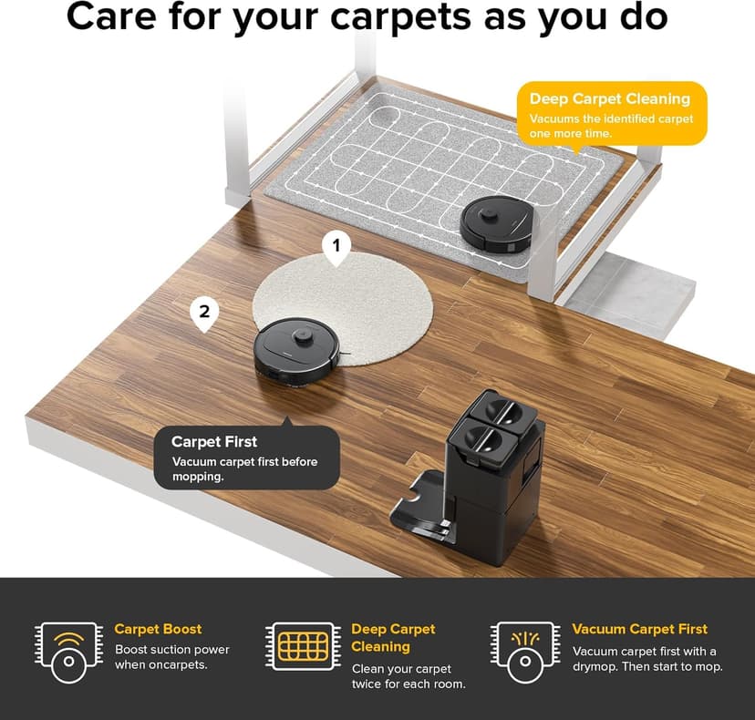 roborock Qrevo S Robot Vacuum and Mop, Self-Drying, Auto Mop Washing, 7000Pa Suction, Self-Emptying & Refilling, 10mm Auto Lifting, 200RPM Spinning Mops, Smart Obstacle Avoidance, Black