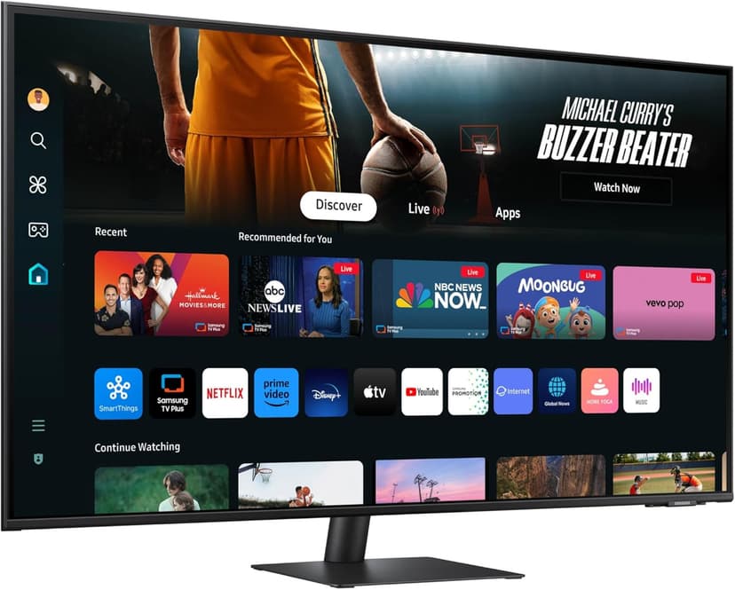 Samsung 43-Inch M7 (M70D) Series 4K UHD Smart Monitor with Streaming TV, Speakers, HDR10, USB-C, Multiple Ports, Gaming Hub, SolarCell Remote, Vision Accessibility Tools, LS43DM702UNXGO, 2024, Black
