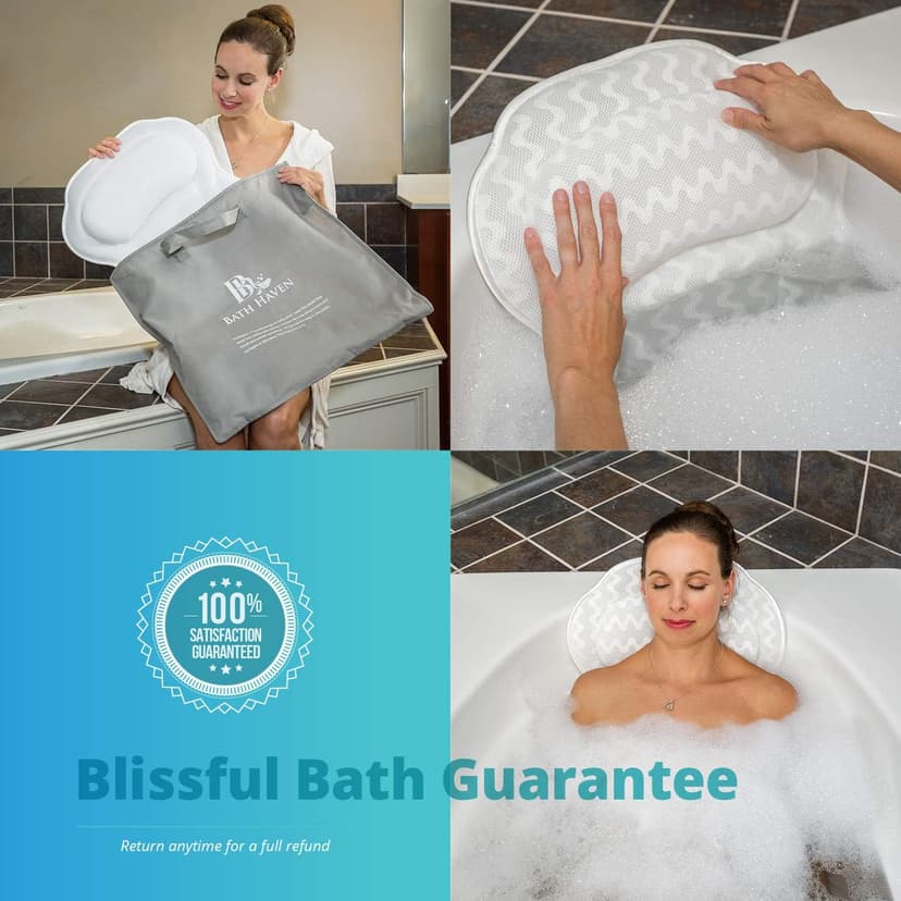 Bath Pillow for Tub, Luxury Bathtub Pillow Head and Neck Support, Relaxing Spa Cushion Head Rest for Tub, Bathtub Accessories for Women and Men with Quick Drying 3D Air Mesh Portable Washable