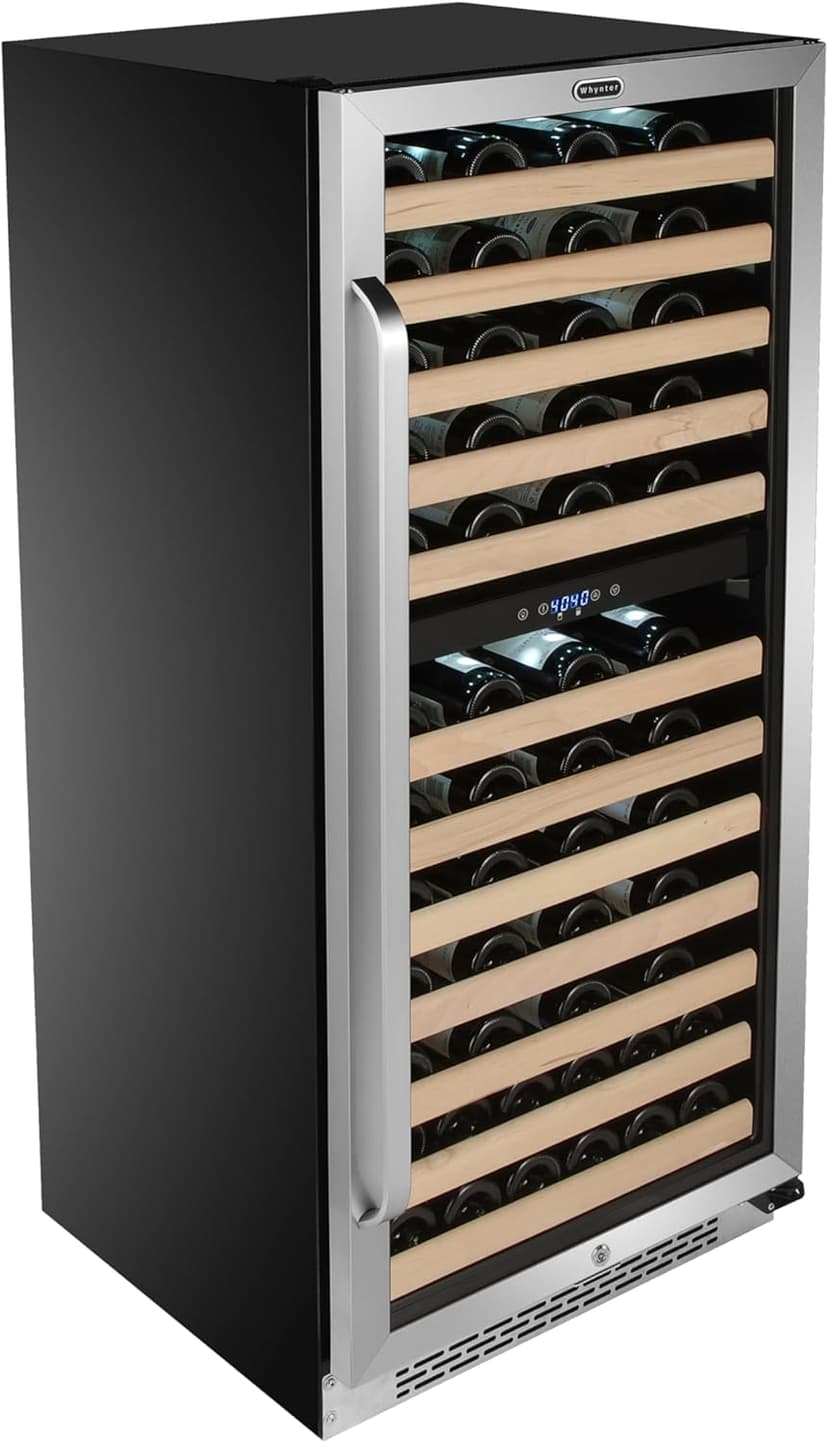 Whynter BWR-0922DZ 92 Wine Bottle Built-in or Freestanding Stainless Steel Dual Zone Compressor Large Capacity Refrigerator Rack for Open LED Display, Dark Grey-92 Grey