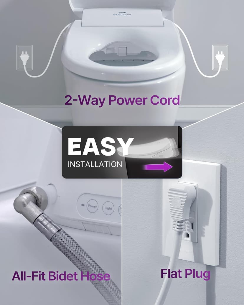 Coway Electronic Bidet Elongated Toilet Seat with Instantaneous Water Heating, Heated Seat and Dryer, Auto Open and Close Lid, Night Light, Deodorizer, Stainless Nozzle, Remote Control 500S