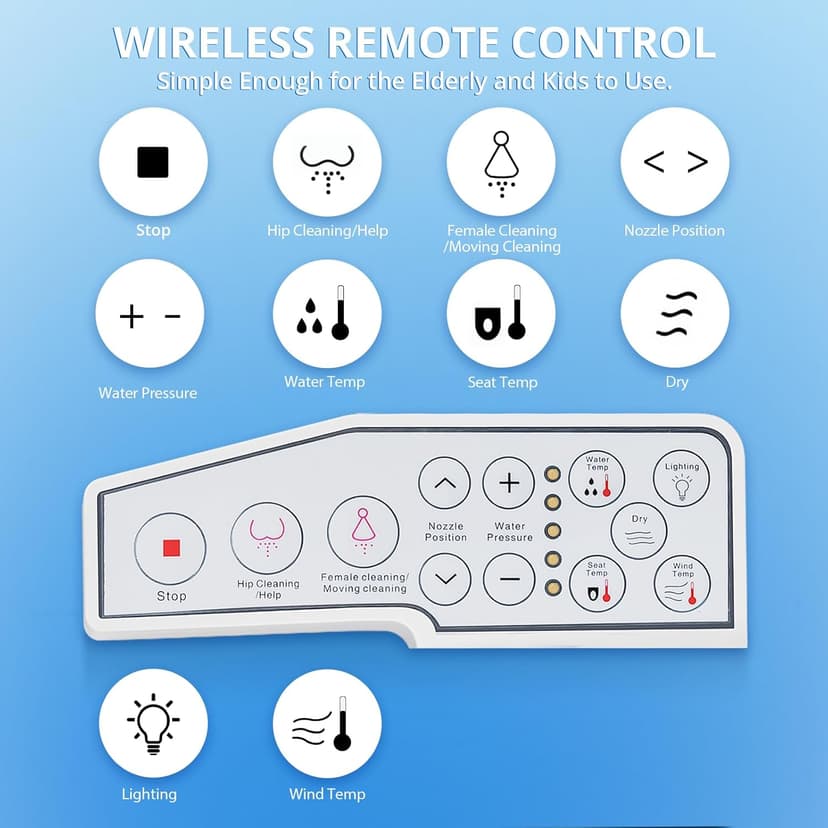 Electric Smart Bidet Toilet Seat Elongated with 4 Water Modes, Heated Toilet Seat with Instant Warm Water and Warm Dryer, Night Light, Slow Close Lid, LED Display, Side Arm Control (Round)