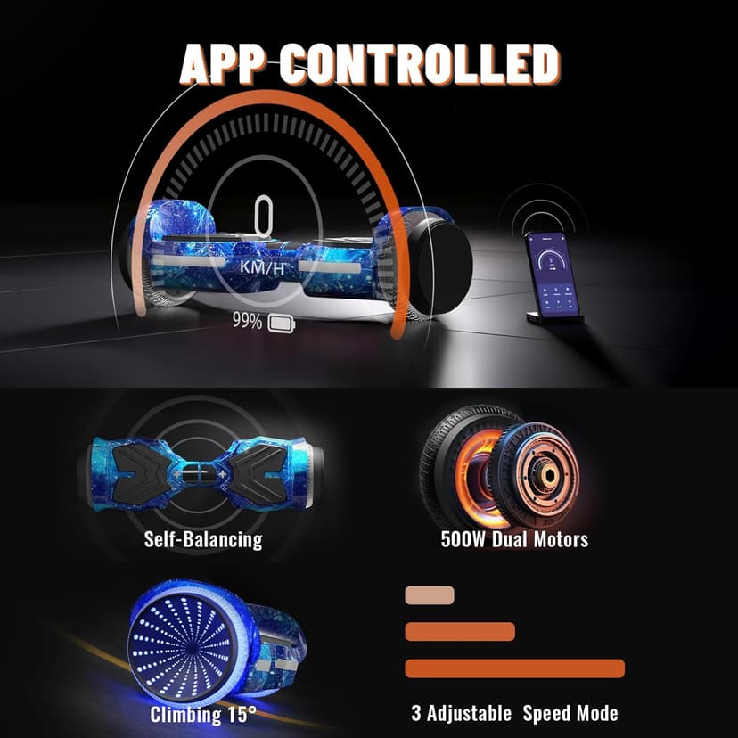 Scooter, Colorful LED Light-Up Wheels, Bluetooth Speakers and APP, Dual 250W Motors, 8.5 mph Max Speed & 8.5 Miles Max Range, Gifts for Kids Adults Girls Boys