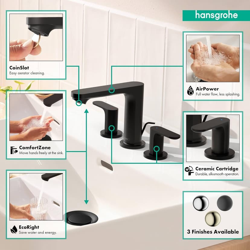 hansgrohe Rebris S Widespread Bathroom Sink Faucet in Chrome, 72530001