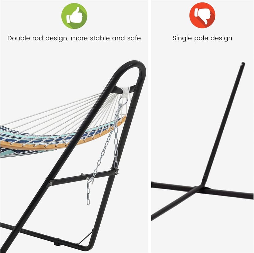 Yaheetech Hammock with Stand Set, Heavy-Duty Steel Hammock Stand for 2-3 People Outdoor, Porch, Patio, Deck and Backyard, Max Weight Capacity 475LB - Blue Stripe