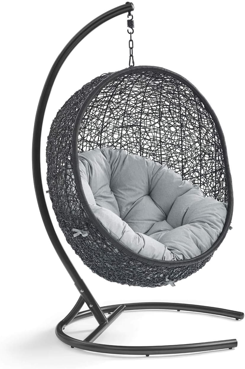 Modway EEI-739-GRY-SET Encase Wicker Rattan Outdoor Patio Porch Lounge Egg, Swing Chair with Stand, Gray