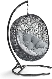 Modway EEI-739-GRY-SET Encase Wicker Rattan Outdoor Patio Porch Lounge Egg, Swing Chair with Stand, Gray