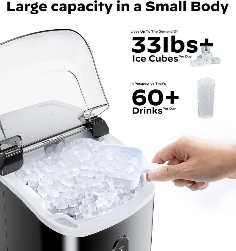 Silonn Nugget Ice Maker Countertop - 33lbs/24H, Pebble Ice Maker Machine with Self-Cleaning Function, Portable Ice Makers for Home Kitchen Office
