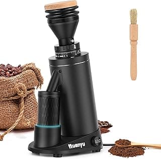 Huanyu Commercial Coffee Grinder Variable Speed Time Based Dosing Flat Burr Knob Control Professional Grinder with 8 Stepless Grinding Settings