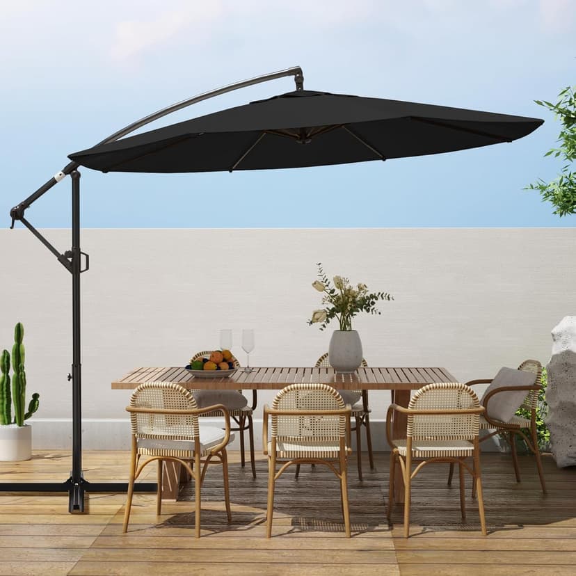 wikiwiki 10ft Patio Umbrellas Offset Outdoor Umbrella Cantilever Hanging Umbrellas w/Infinite Tilt, Fade Resistant Waterproof RECYCLED FABRIC Canopy & Cross Base, for Yard, Garden & Deck, Carbon