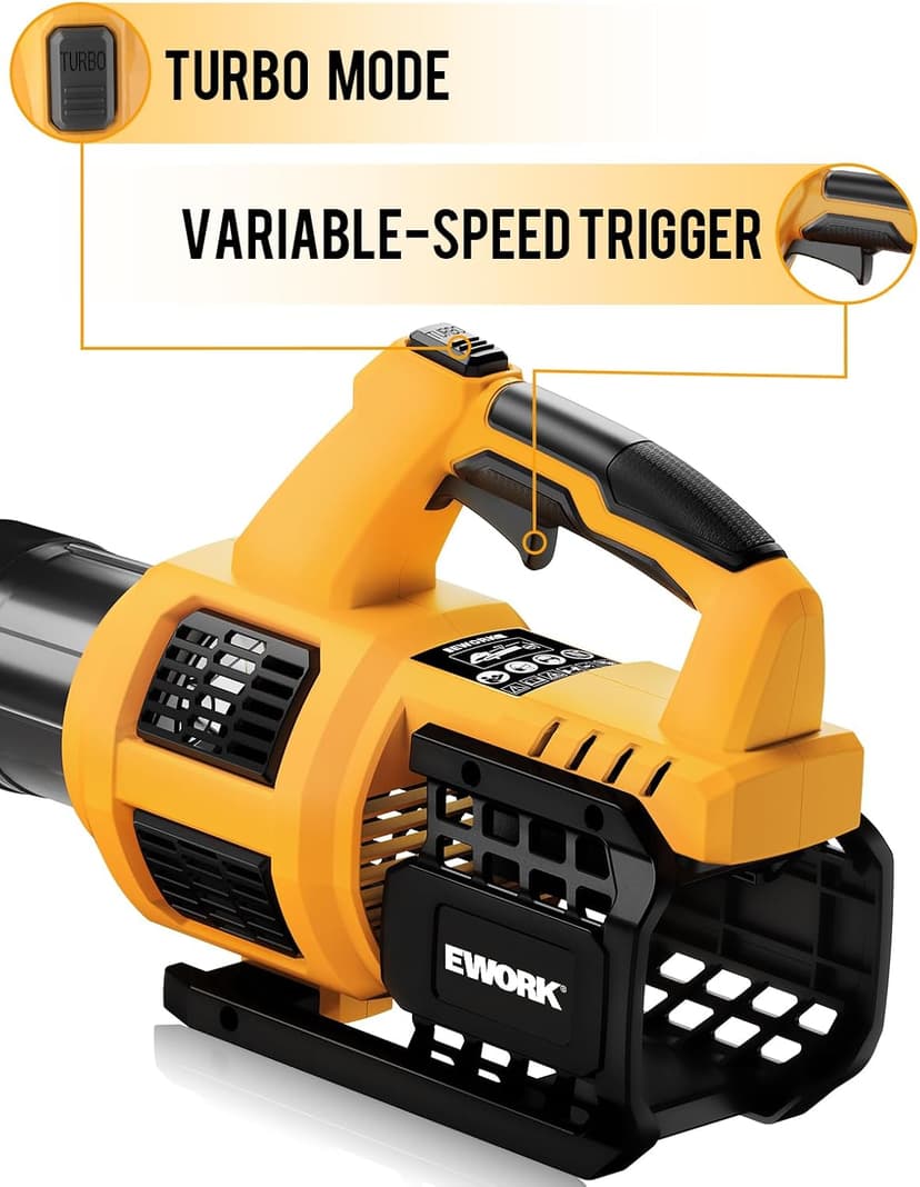 EWORK Cordless Leaf Blower 21V Electric Leaf Blower with (2) 3.0Ah Batteries and Fast Charger, Variable Speed, Turbo Mode, Battery Powered Handheld Leaf Blowers for Lawn Care and Clearance Yard Leaves