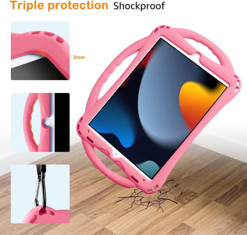 TopEsct Kids Case for iPad 10.2 inch - Shockproof Silicone Cover with Tempered Glass Screen Protector and Strap - Compatible with iPad 9th/8th/7th Gen (2021)" (Pink)