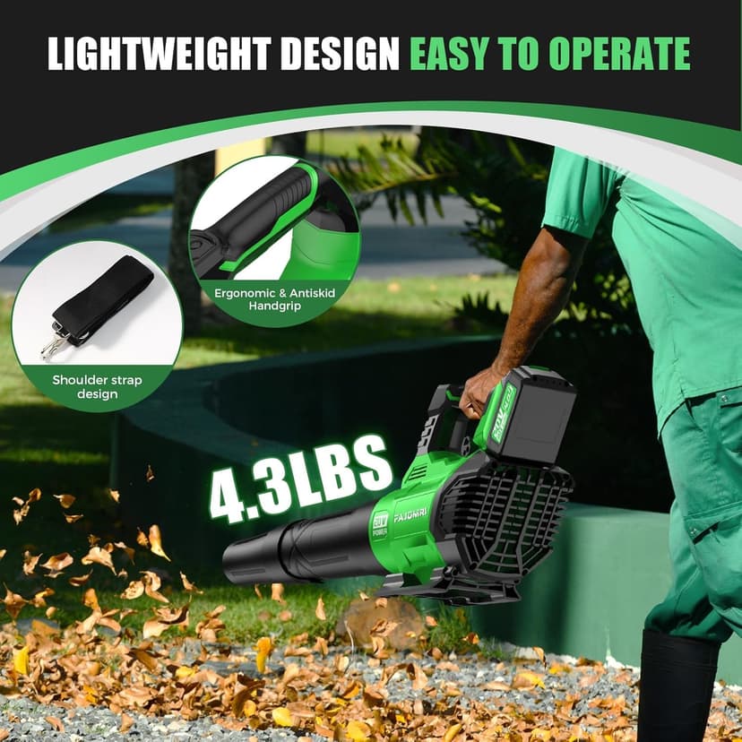 Cordless Leaf Blower – 3-Speed Settings, 580 CFM / 160 MPH Powerful Electric Blower with 2 × 4.0Ah Batteries and Charger, Ideal for Lawn Maintenance, Yard Work, and Garage Cleanup