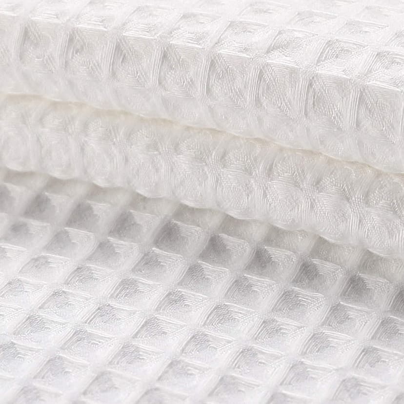 River Dream White Fabric Shower Curtain Set, Cotton Blend, Waffle Weave, with Snap in Replacement Liner，71 x 74 inches