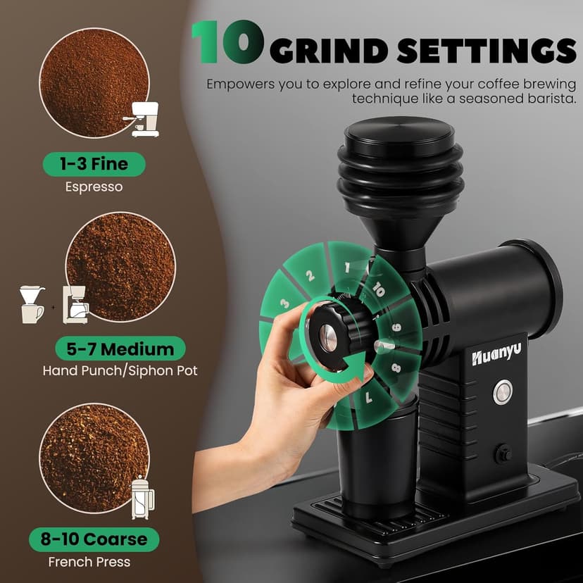 Huanyu Flat Burr Coffee Grinder with 19 Grinding Settings Large Capacity 35oz Red and Huanyu Electric Coffee Grinder with 10-Position Grind Selector for Home Use Black Bundle