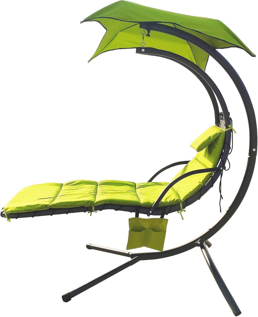 BalanceFrom Hanging Curved Chaise Lounge Chair Swing with Cushion, Pillow, Canopy, Stand and Storage Pouch, 330-Pound Capacity