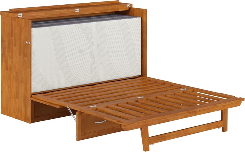 AFI, Northfield Queen Murphy Bed Chest with 6" Mattress, Storage Drawer & Built-in USB Charger, Light Toffee