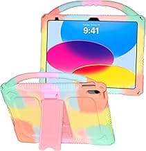 Adocham Kids Case for New iPad (A16) 11th Generation 11 Inch 2025/10th Generation 10.9 Inch 2022 Built-in Stand Handle,Lightweight Shockproof Silicone Kids Cover for iPad 10th/11th Gen (Rainbow)
