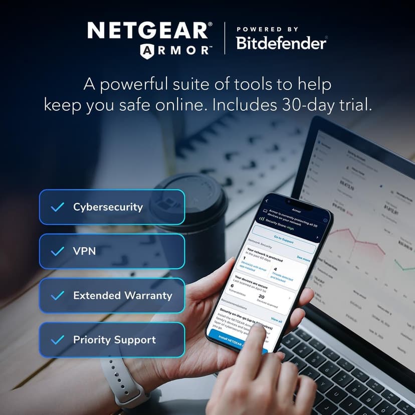 NETGEAR Orbi Whole Home Tri-Band WiFi 6 Mesh Network System (RBK752P) – Router with 1 Satellite Extender, Security Features, Coverage up to 5,000 sq. ft., 75 Devices, AX5200 802.11ax (Up to 5.2Gbps)