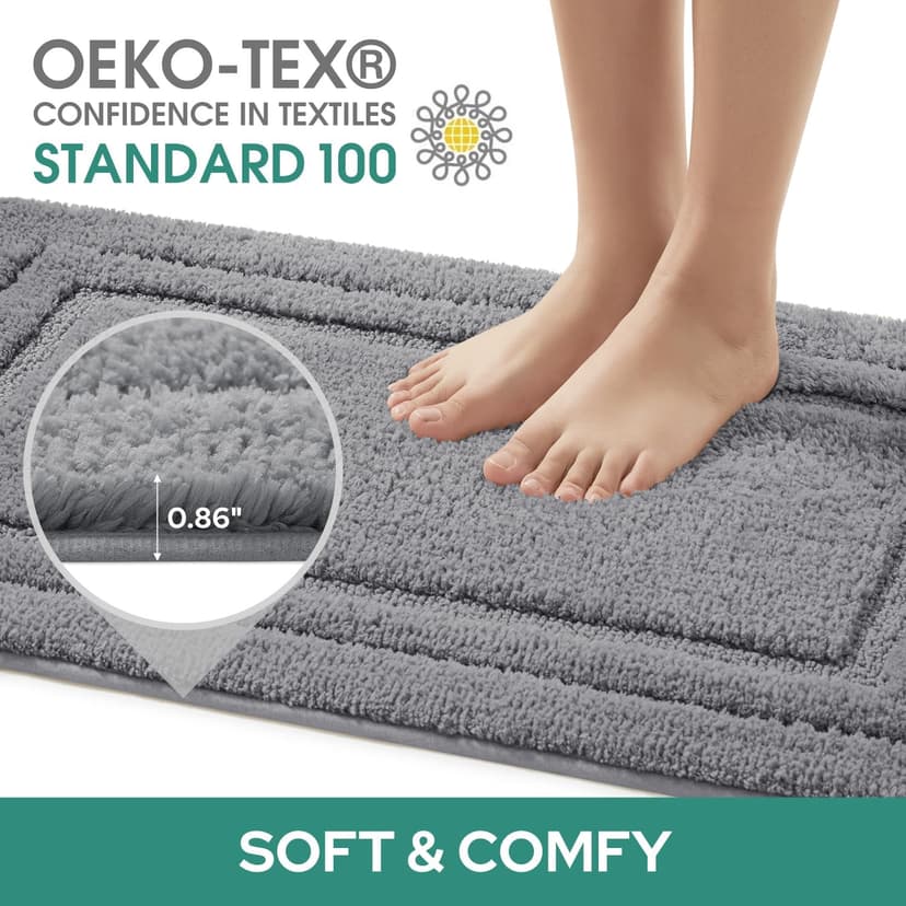 HOMEIDEAS Bathroom Rugs Sets 3 Piece, Super Soft and Absorbent Non Slip Microfiber Toilet Bath Mat with U-Shaped (Grey)