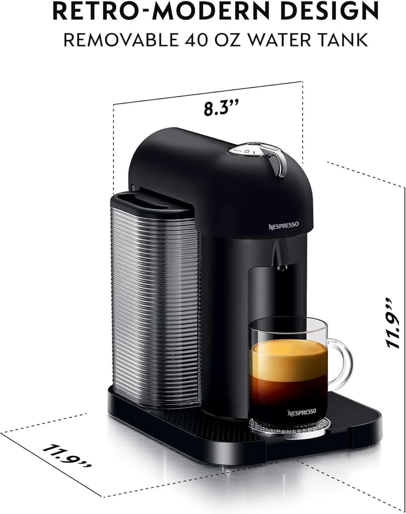 Nespresso Vertuo Coffee and Espresso Maker by Breville, Matte Black with Aeroccino Milk Frother
