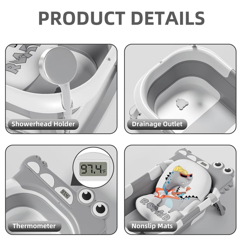 TPN Collapsible Baby Bathtub for Infants to Toddler with Real-time Temp Monitor+Floating Cushion,Foldable Baby Bath Tub Set Applicable 0-36 Month,Perfect Portable Travel Baby Tub for Newborns Boy