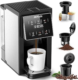 AIRMSEN Grind & Brew Coffee Maker with Grinder - Single Serve Machine Compatible with K-Cup Pods & Ground, 1000W Fast 6-14oz Brewer, Descaling Alert, Touchscreen & 50oz Removable Tank