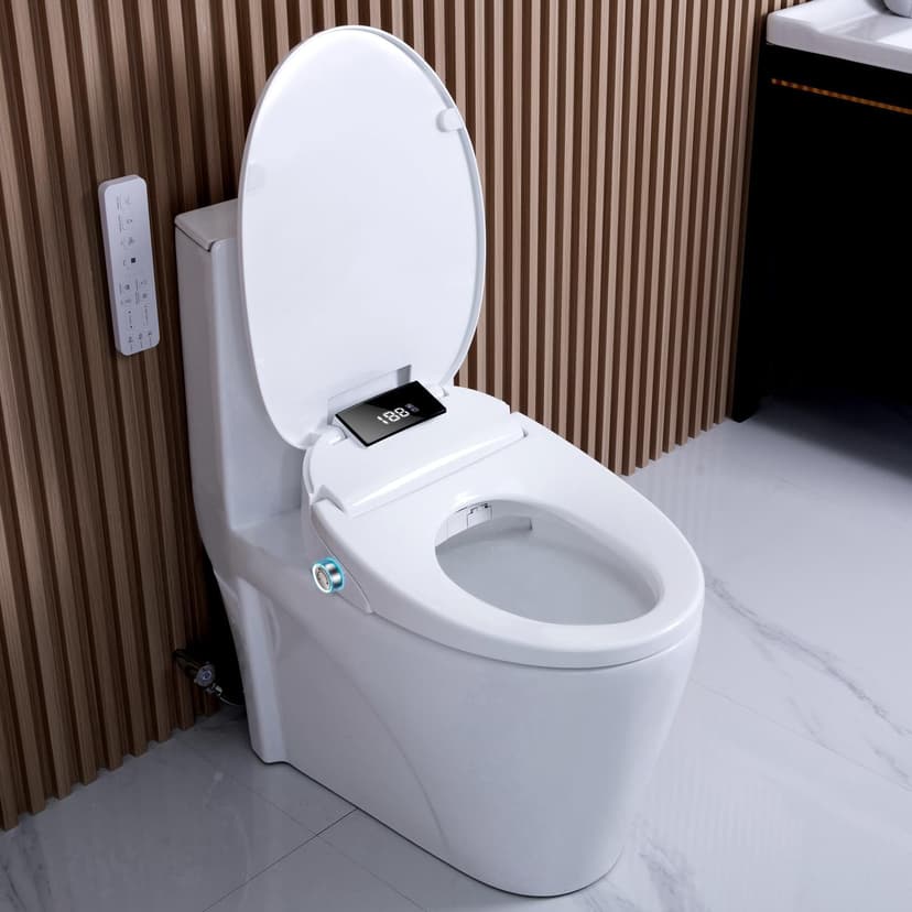 Upgrade Smart Bidet Toilet Seat Elongated, Electronic Heated Bidet with Adjustable Warm Air Dryer, Unlimited Warm Water, Night Light, Slow Closed Toilet Seat & Lid, Remote Control