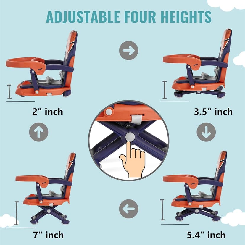 Dream On Me Munch N Go Booster Seat for Dining Table, Lightweight Compact Fold Travel Booster Seat, 3-in-1 Convertible, Four Level Height Adjustment and Easy Tray Removal